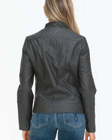 Snobbish Faux Leather Zip Up Mock Neck Jacket