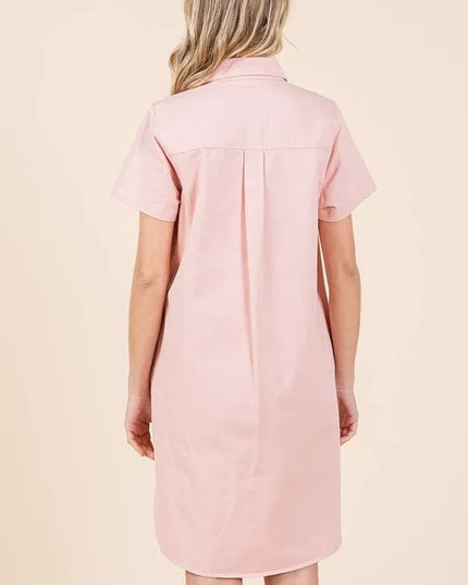 Mittoshop Button Detail Collared Neck Short Sleeve Shirt Dress