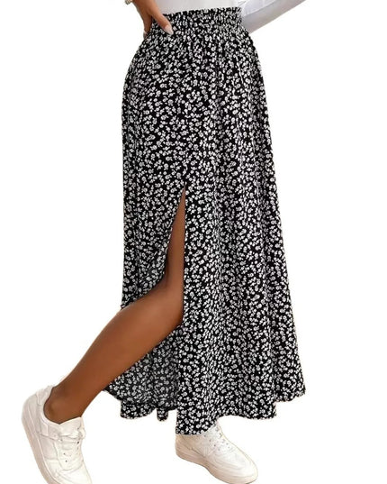 Floral Split Elastic Waist Maxi Skirt