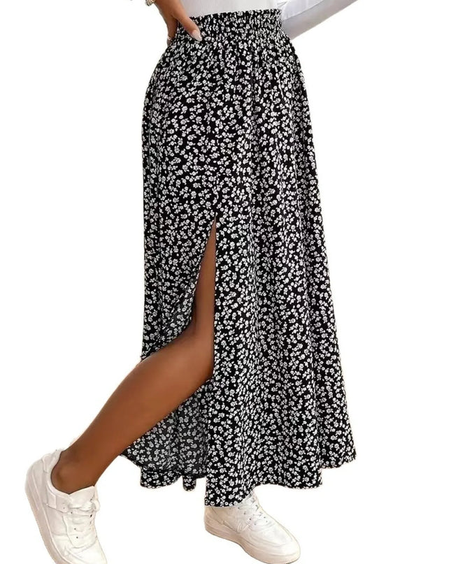 Floral Split Elastic Waist Maxi Skirt