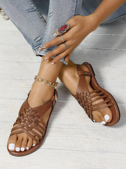 Woven Strappy Flat Sandals 