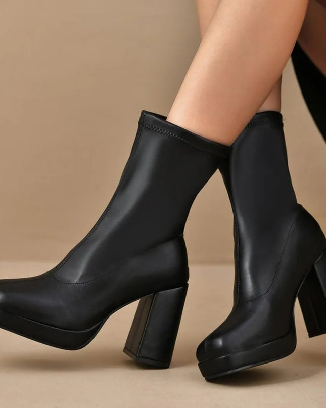 Round Toe Block Heels Boots
