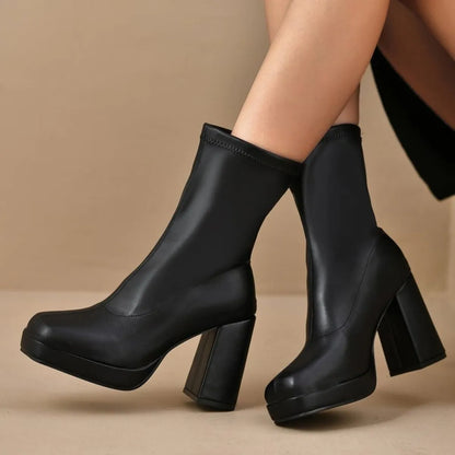 Round Toe Block Heels Boots