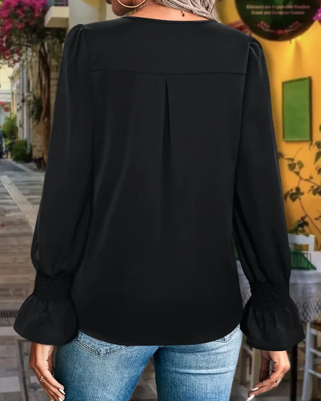 V-Neck Flounce Sleeve Blouse 
