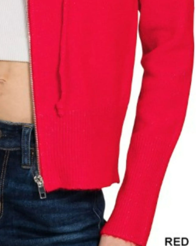 Zenana Drawstring Zip Up Hooded Cardigan