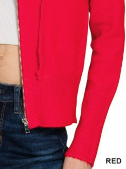 Zenana Drawstring Zip Up Hooded Cardigan