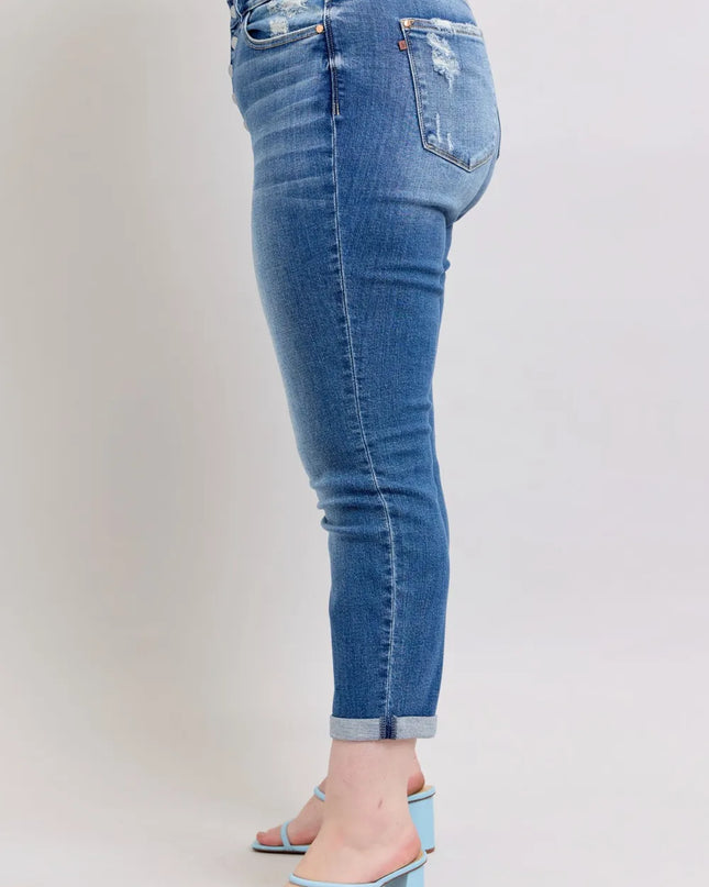 Judy Blue Full Size Button Fly Distressed Jeans with Pockets Plus Size