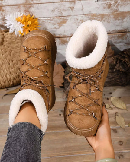 Round Toe Lace Up Platform Boots Camel