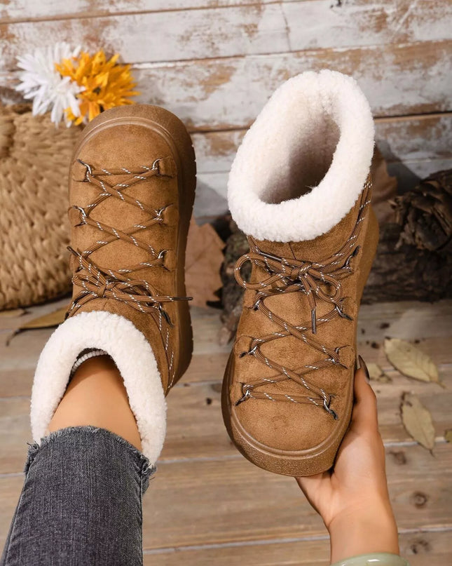 Round Toe Lace Up Platform Boots Camel