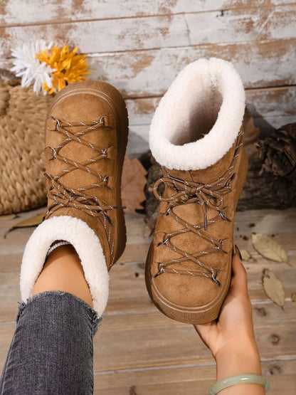 Round Toe Lace Up Platform Boots Camel