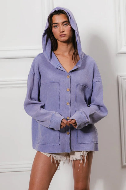 BiBi Washed Waffle Thermal Hooded Jacket PERIWINKLE
