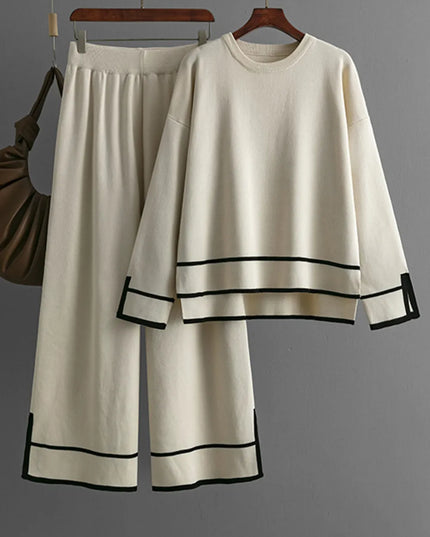 High-Low Round Neck Top and Pants Sweater Set