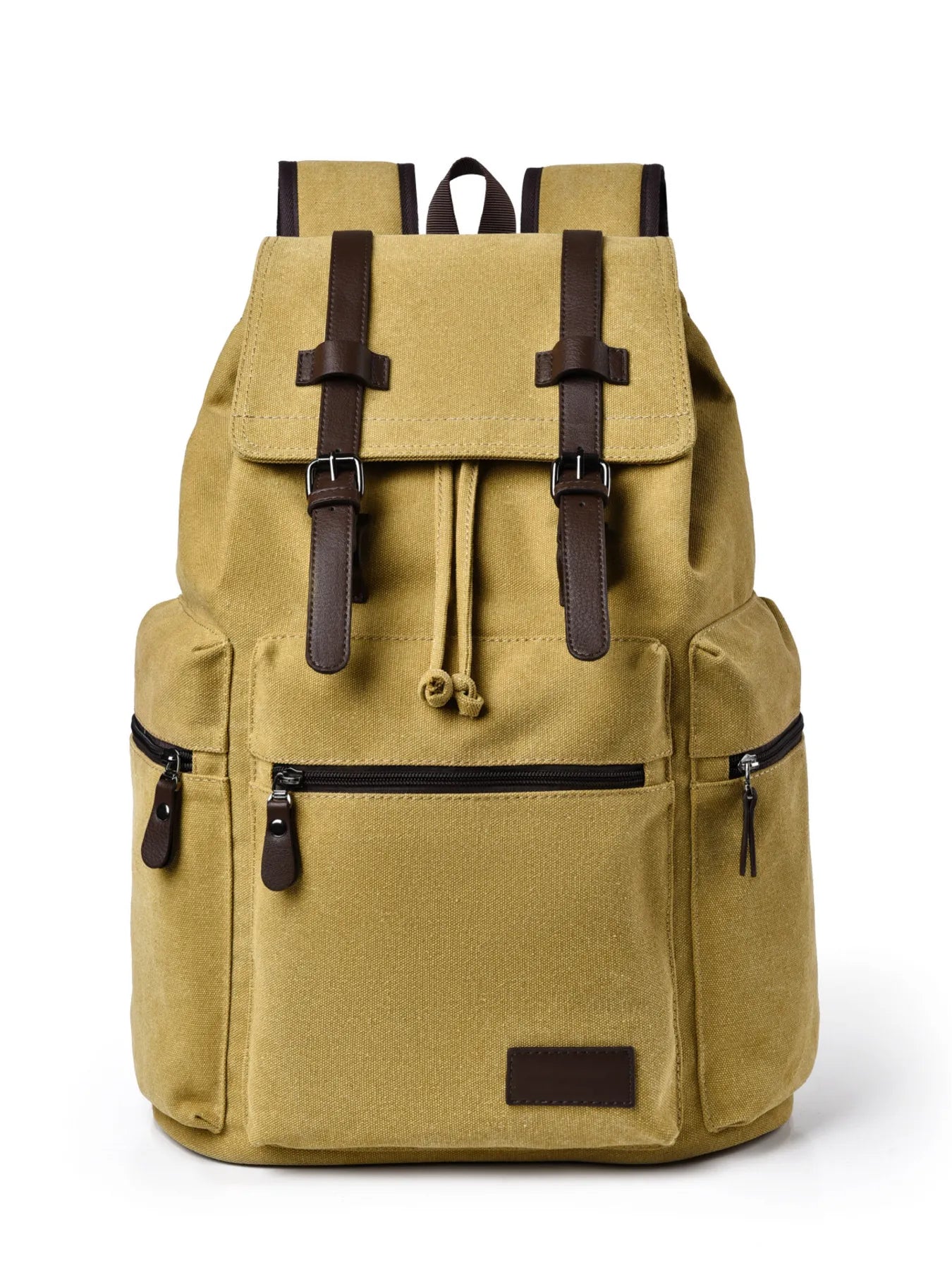 Canvas Backpack Bag with Buckle Straps Khaki One Size
