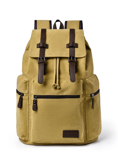 Canvas Backpack Bag with Buckle Straps Khaki One Size