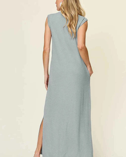 Double Take Full Size Texture Mock Neck Sleeveless Maxi Dress
