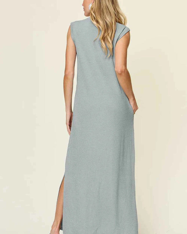 Double Take Full Size Texture Mock Neck Sleeveless Maxi Dress