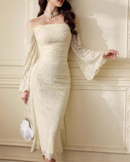 Off-Shoulder Flare Sleeve Dress