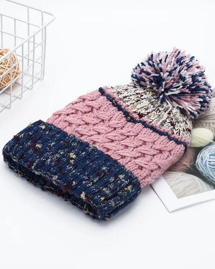 Contrast Thermal Hat with Pompom Pink One Size