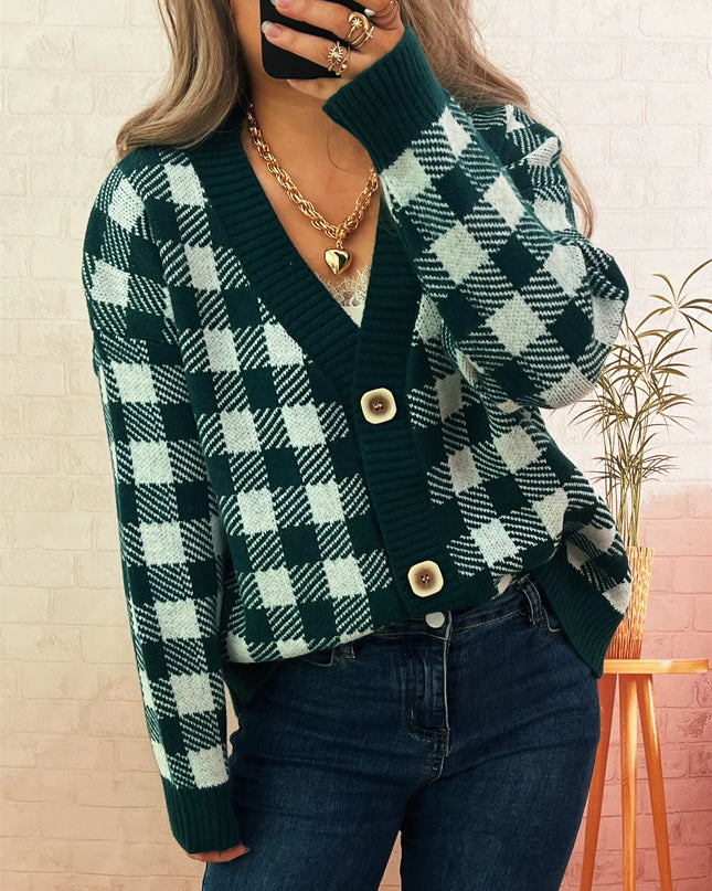 Plaid Button-Down Cardigan