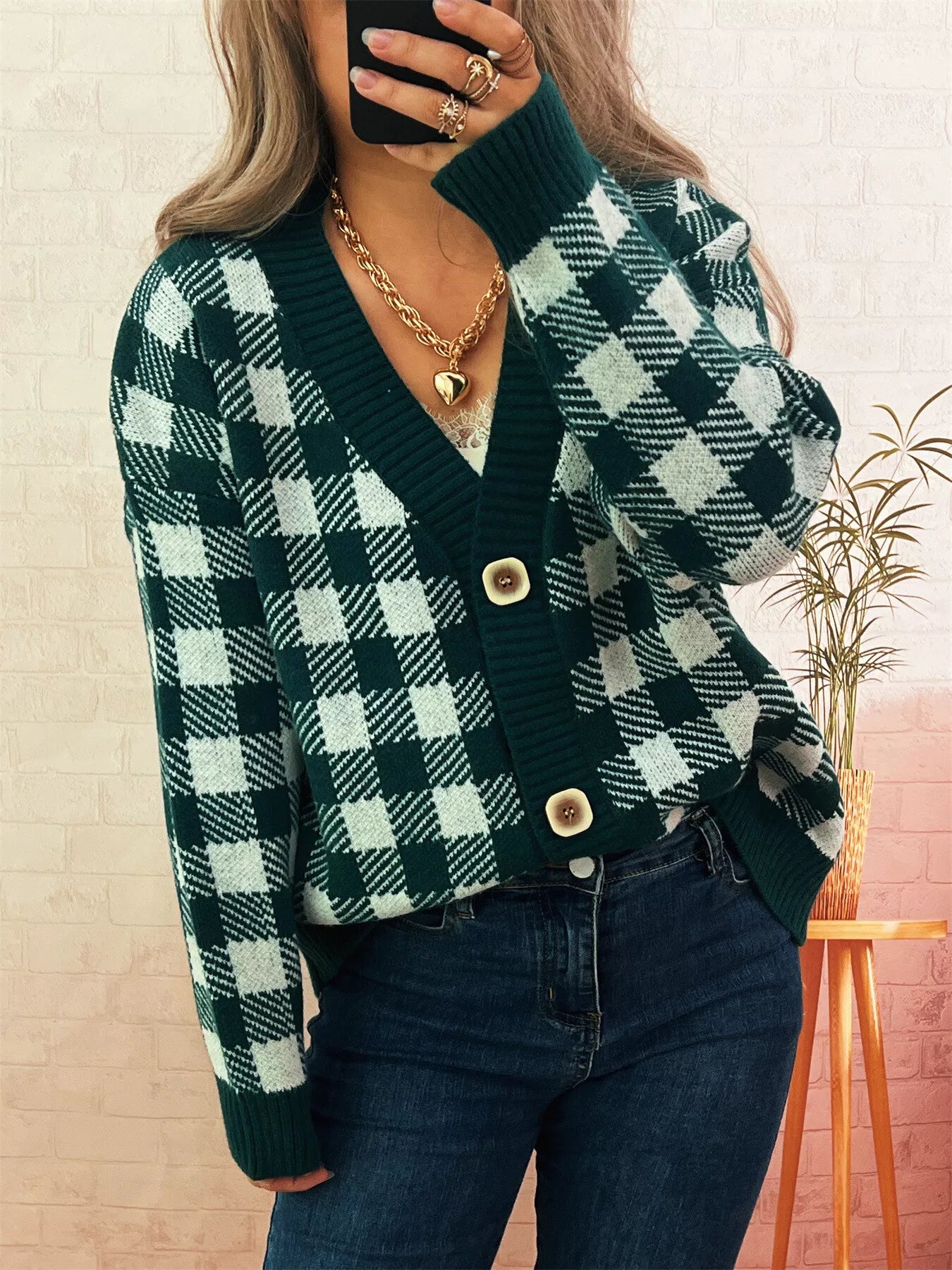 Plaid Button-Down Cardigan