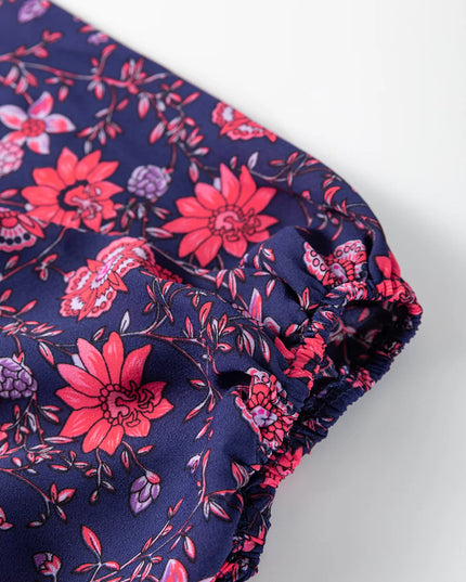 Floral Half Sleeve Split Neck Blouse Top