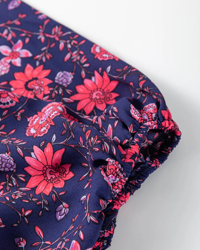 Floral Half Sleeve Split Neck Blouse Top