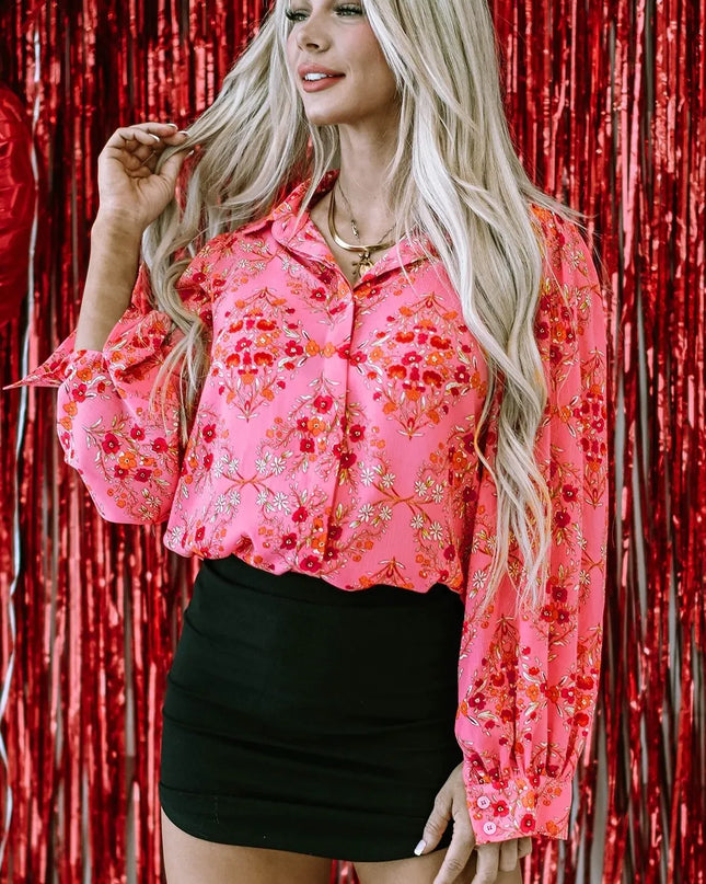 Ditsy Floral Collared Neck Shirt Coral