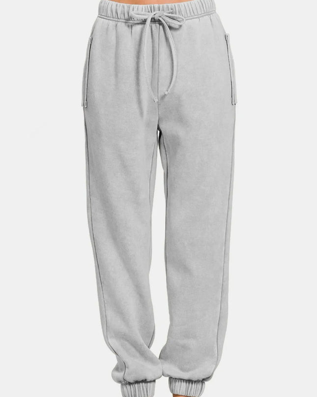 Zenana Full Size Acid Wash Fleece Drawstring Sweatpants with Pockets