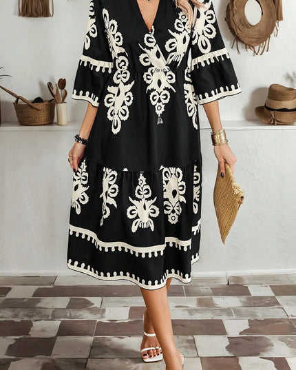 Printed Half Sleeve Knee Length Dress