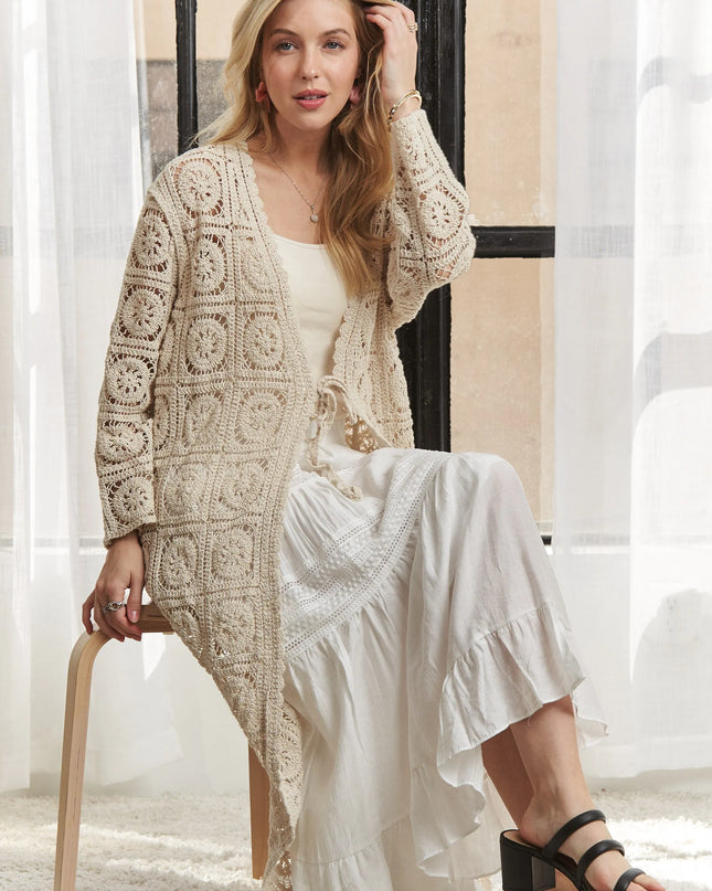 ADORA Long Sleeves Crochet Elastic Cardigan