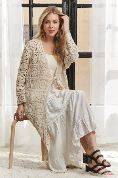 ADORA Long Sleeves Crochet Elastic Cardigan