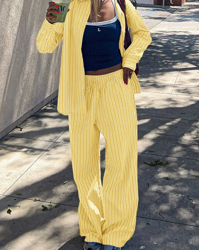 Striped Button Up Shirt and Pants Set