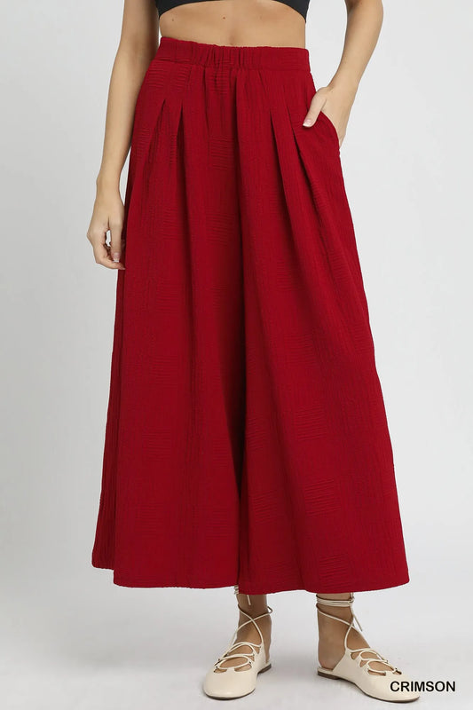 Umgee Elastic Waist Wide Leg Pants CRIMSON