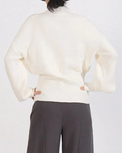 Bow Front Turtleneck Long Sleeve Sweater