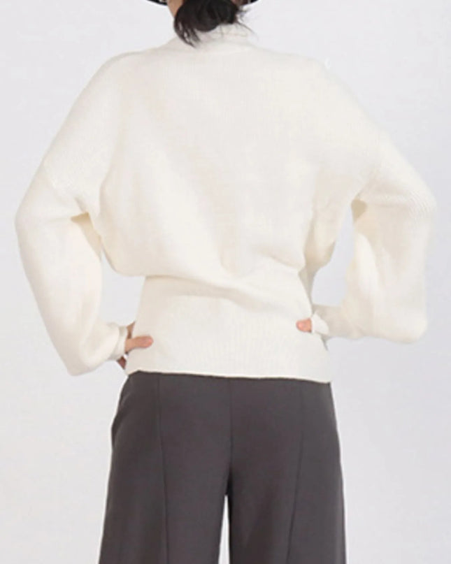 Bow Front Turtleneck Long Sleeve Sweater