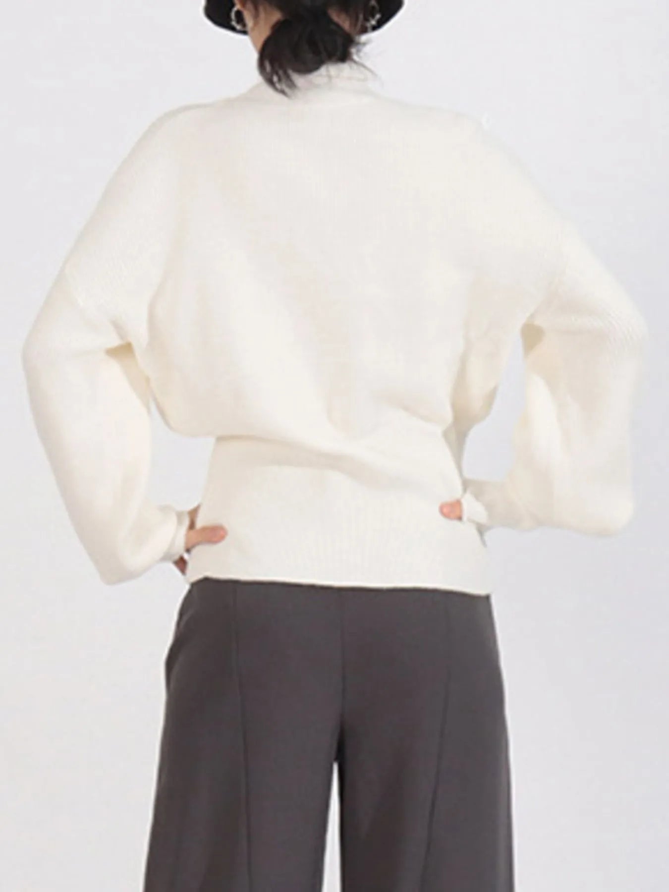 Bow Front Turtleneck Long Sleeve Sweater