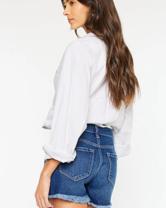Kancan High Rise Frayed Hem Denim Shorts 