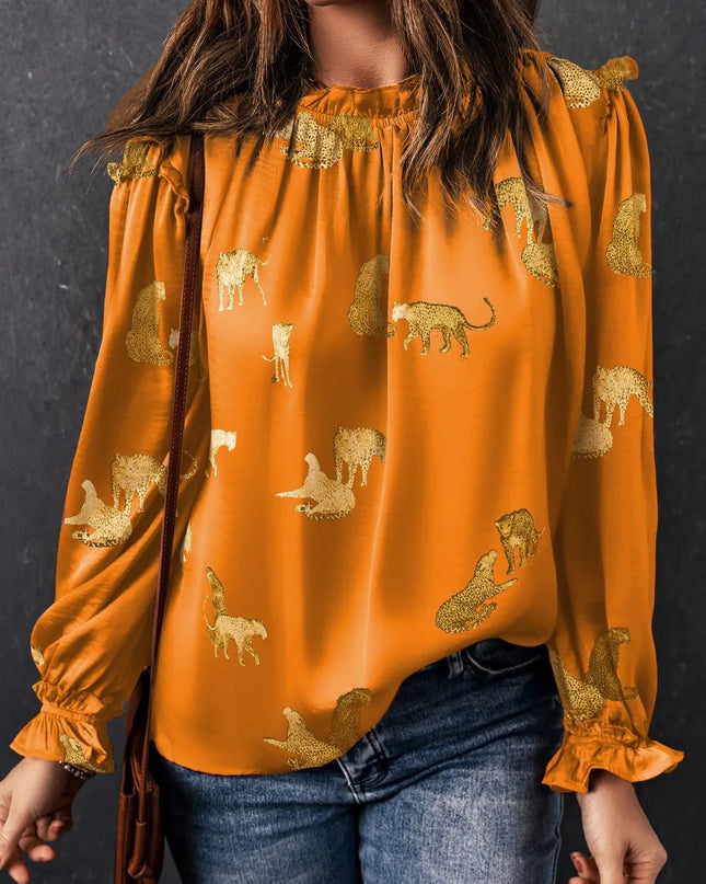 Frill Animal Flounce Sleeve Blouse 