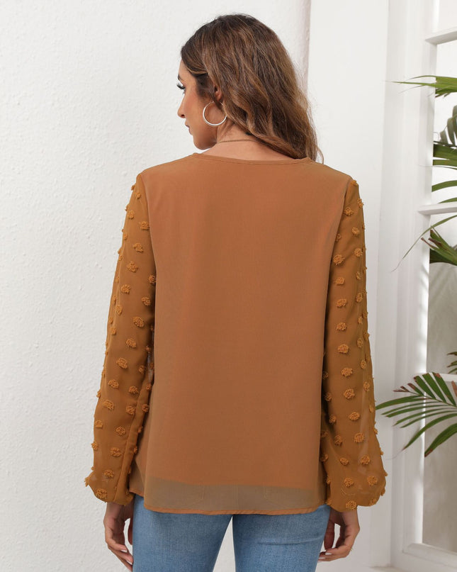 Swiss Dot Balloon Sleeve Blouse