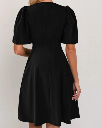 Round Neck Puff Sleeve A-Line Dress