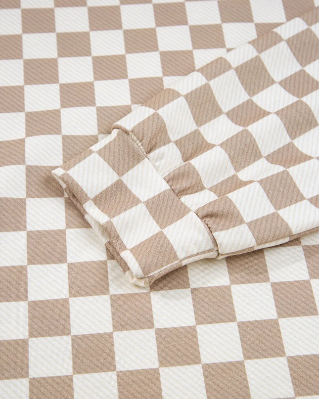 Checkered Long Sleeve Top and Skirt Two-Piece Set