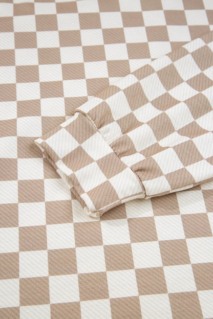 Checkered Long Sleeve Top and Skirt Two-Piece Set