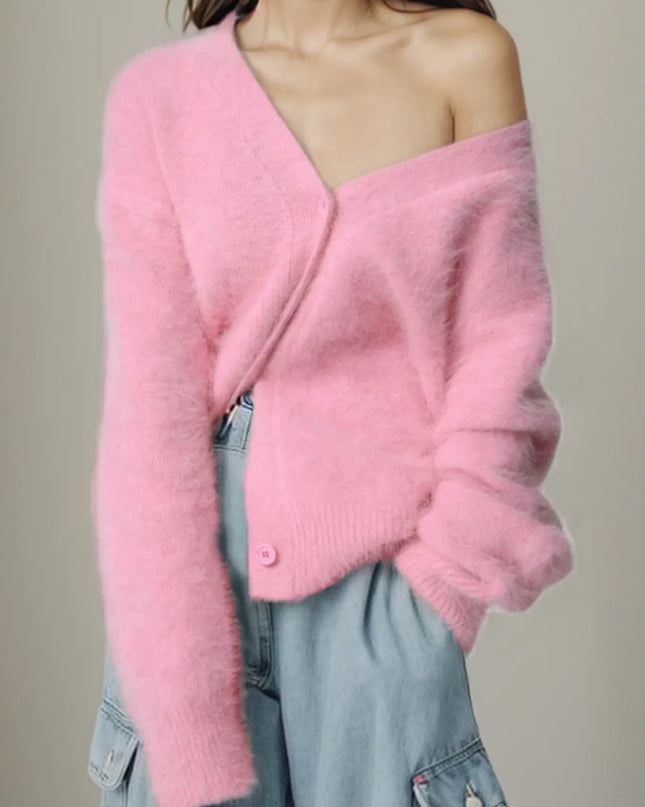 Button Up Dropped Shoulder Cardigan