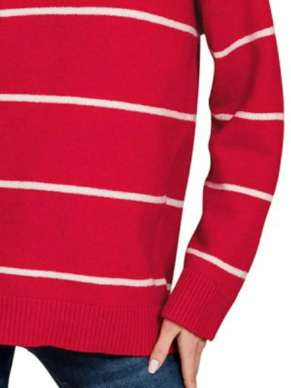 Zenana Round Neck Stripe Sweater