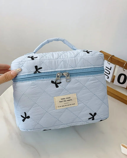Bow Embroidered Quilted Storage Bag with Zip