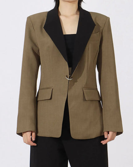 Contrast Lapel Collar Long Sleeve Blazer