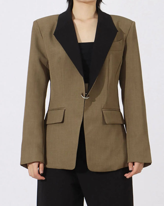 Contrast Lapel Collar Long Sleeve Blazer