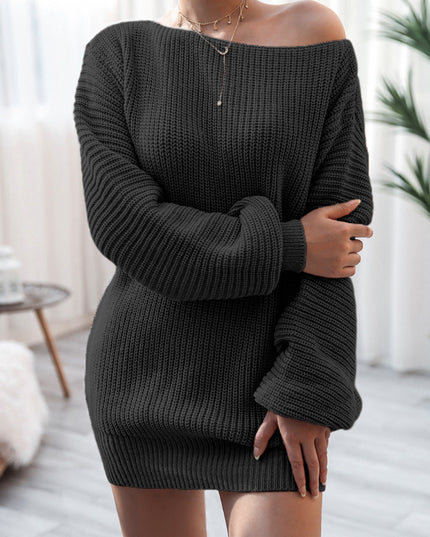 Rib-Knit Mini Sweater Dress Black