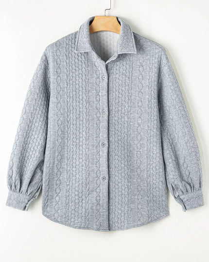 Cable Texture Puff Sleeve Loose Shacket