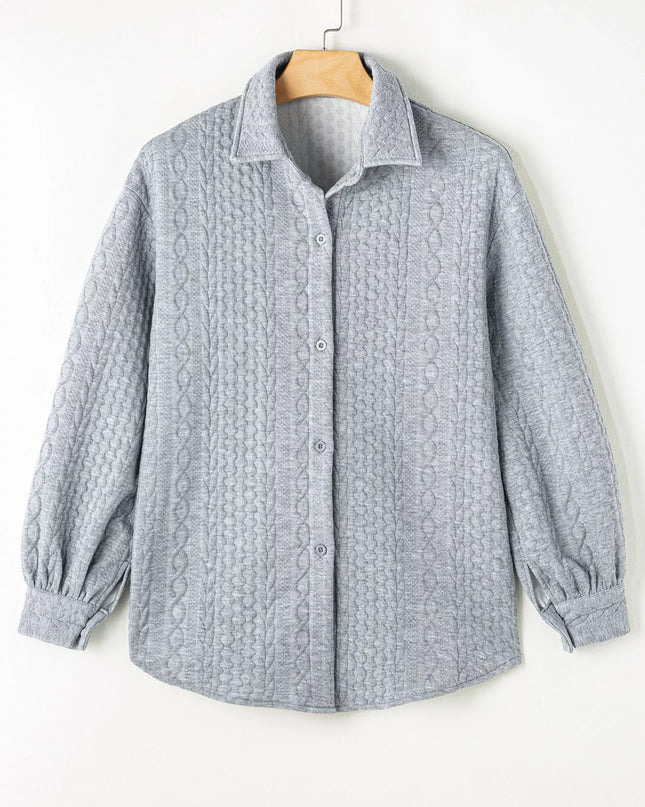 Cable Texture Puff Sleeve Loose Shacket